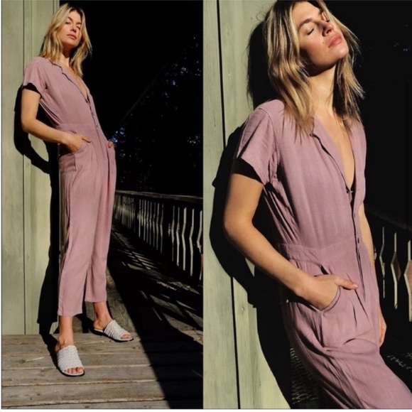 Free People Margot Short Sleeve Coverall Jumpsuit Small Mauve - Picture 1 of 8